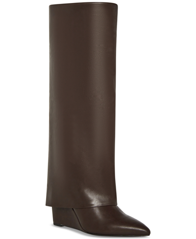 Madden Girl Evander Wide-calf Cuffed Wedge Dress Boots In Black