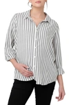 RIPE MATERNITY LOU STRIPE MATERNITY/NURSING BUTTON-UP SHIRT