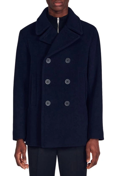 Sandro Wool Blend Peacoat In Marine