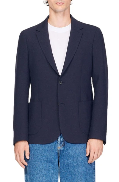 Sandro Solid Jersey Oversized Fit Suit Jacket In Navy Blue