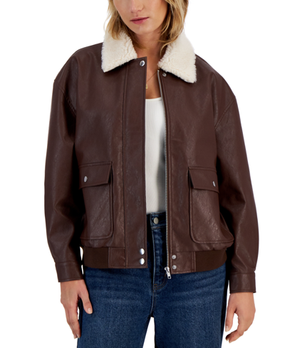 And Now This Women's Faux-leather Bomber Jacket In Brown