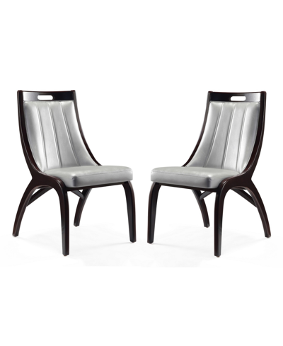 Manhattan Comfort Danube 2-piece Faux Leather Upholstered Beech Wood Dining Chair In Silver
