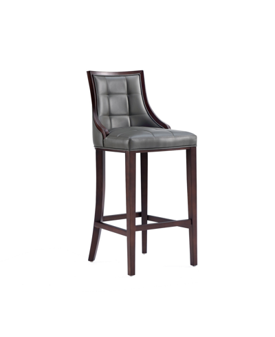Manhattan Comfort Fifth Avenue 19" L Beech Wood Faux Leather Upholstered Barstool In Pebble Gray