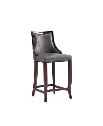 Manhattan Comfort Emperor 19" L Beech Wood Faux Leather Upholstered Barstool In Pebble Gray