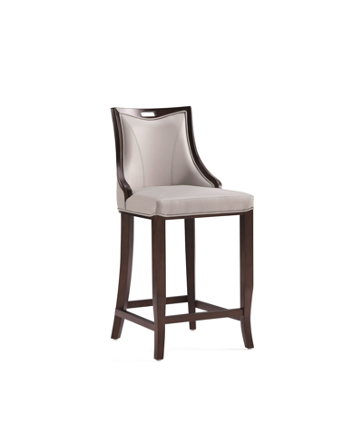 Manhattan Comfort Emperor 19" L Beech Wood Faux Leather Upholstered Barstool In Light Gray
