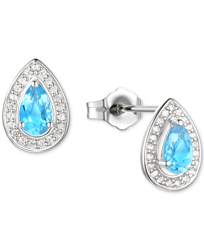 Macy's Amethyst (5/8 Ct. T.w.) & Lab-grown White Sapphire (1/6 Ct. T.w.) Pear Halo Stud Earrings In Sterlin In Blue Topaz