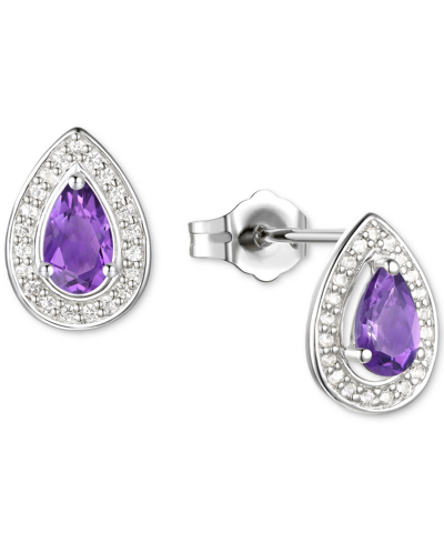 Macy's Amethyst (5/8 Ct. T.w.) & Lab-grown White Sapphire (1/6 Ct. T.w.) Pear Halo Stud Earrings In Sterlin