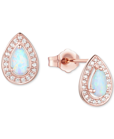 Macy's Amethyst (5/8 Ct. T.w.) & Lab-grown White Sapphire (1/6 Ct. T.w.) Pear Halo Stud Earrings In Sterlin In Opal