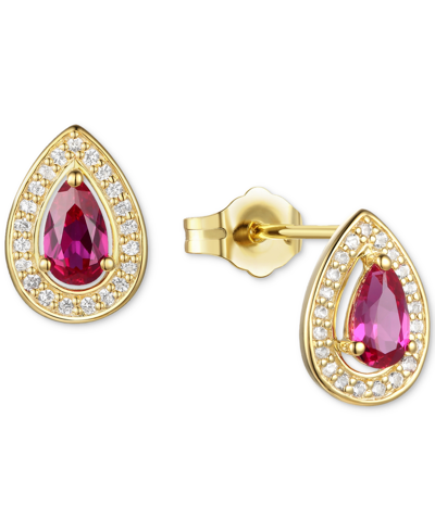 Macy's Amethyst (5/8 Ct. T.w.) & Lab-grown White Sapphire (1/6 Ct. T.w.) Pear Halo Stud Earrings In Sterlin In Ruby