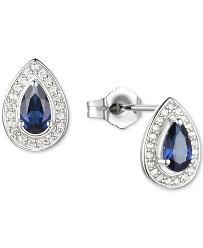 Macy's Amethyst (5/8 Ct. T.w.) & Lab-grown White Sapphire (1/6 Ct. T.w.) Pear Halo Stud Earrings In Sterlin