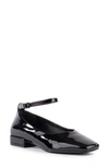 Seychelles Pumpkin Black Patent Leather Ankle-strap Square Toe Ballet Flats In Black