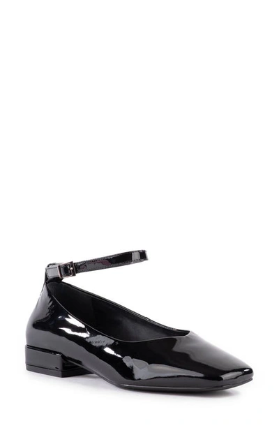 Seychelles Pumpkin Black Patent Leather Ankle-strap Square Toe Ballet Flats