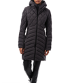 Bernardo Packable Mixed Media Water Resisant Quilted Puffer Jacket In Titan