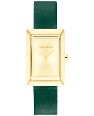 Calvin Klein Women's Two Hand Green Leather Strap Watch 22.5mm