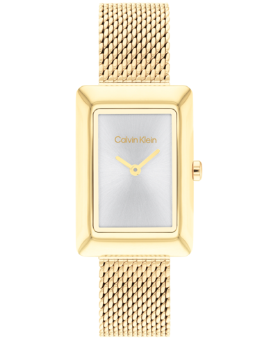 Calvin Klein Women's Two Hand Gold-tone Stainless Steel Mesh Bracelet Watch 22.5mm In Gold/white