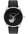 Calvin Klein Men's Automatic Black Leather Strap Watch 44mm In Black