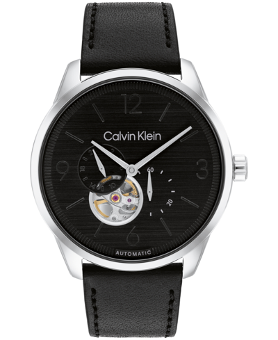 Calvin Klein Men's Automatic Black Leather Strap Watch 44mm
