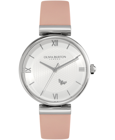 Olivia Burton Women's Mini Bee Blush Leather Watch 36mm In Silver/pink