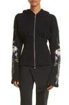 Maccapani Fleeced Cotton Sweatshirt With Floral Patterned Sleeves In Black