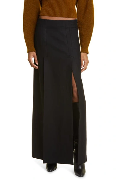 Proenza Schouler Long Wool Felt Slit Skirt In Black