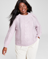 AND NOW THIS TRENDY PLUS SIZE MIXED-KNIT CREWNECK SWEATER