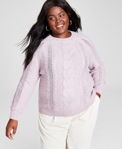 And Now This Trendy Plus Size Mixed-knit Crewneck Sweater In Liliac Malenge