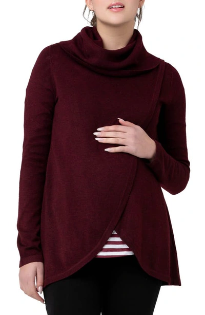 Ripe Maternity Cowl Neck Nursing Knit Sweater Maroon