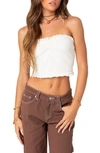 Edikted Ruffle Trim Crop Tube Top In White