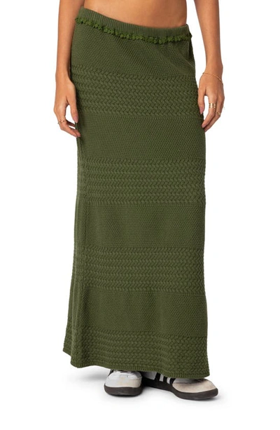 Edikted Garner Textured Maxi Sweater Skirt In Olive