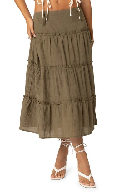 Edikted Women's Melinda Tiered Midi Skirt In Olive