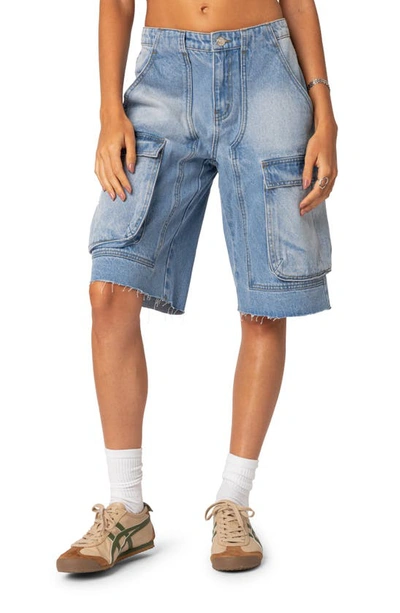 Edikted Women's Rex Low Rise Denim Bermuda Shorts In Blue-washed