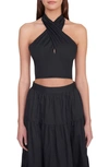 Staud Kai Cropped Halter-neck Cotton Top In Black