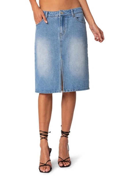 Edikted Women's Junia Slitted Denim Midi Skirt In Blue-washed