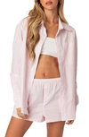 Edikted Women's Oversized Pinstripe Button Up Shirt In Pink