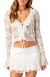 Edikted Josalie Tie Front Lace Crop Top In White