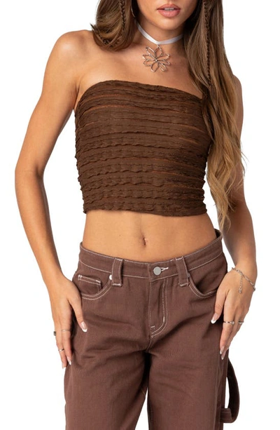 Edikted Alora Textured Knit Tube Top In Brown