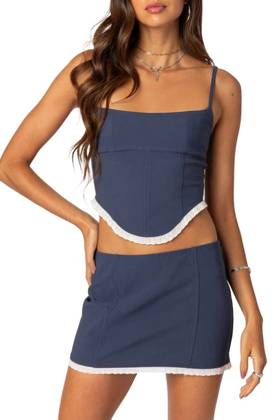 Edikted Women's Thora Woven Lace Up Corset Top In Navy