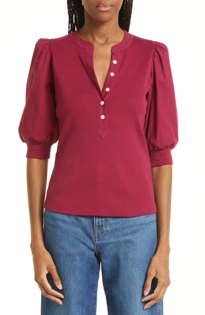 Veronica Beard Coralee Puff Sleeve Top In Raspberry