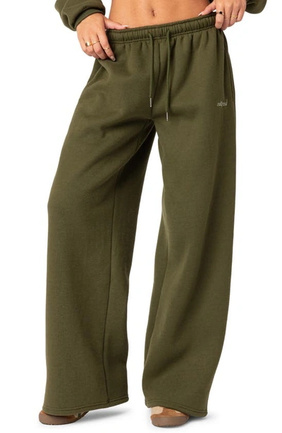 Edikted Brenna Low Rise Wide Sweatpants In Olive