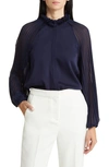Kobi Halperin Kosme Silk Stretch Pleated Blouse In Midnight Blue