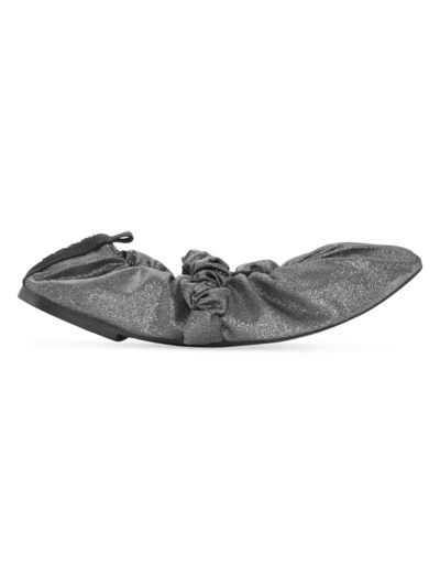 Ganni Scrunch Glitter Ballerina Flats In Silver
