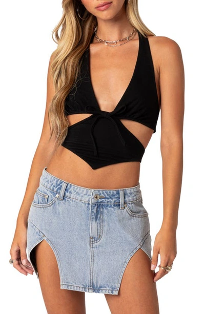 Edikted Cady Cutout Crop Halter Top In Black