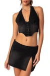 Edikted Katrina Lace-up Denim Corset Halter Top In Black-washed