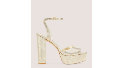 Stuart Weitzman Ryder Ii Platform Sandal The Sw Outlet In Platino Gold