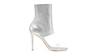 Stuart Weitzman Frontrow Stretch Bootie In Silver & Clear