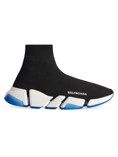 Balenciaga Men's Speed 2.0 Clear Sole Recycled Knit Sneakers In Black