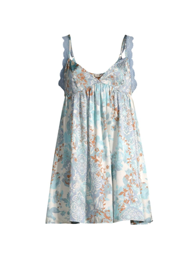 Free People Women's Misty Mornings Lace-trimmed Minidress In Cloudy Blue Combo