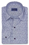 David Donahue Football Print Cotton Twill Hidden Button-down Shirt In Blue White