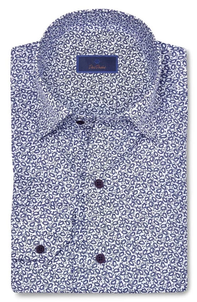 David Donahue Football Print Cotton Twill Hidden Button-down Shirt In Blue White