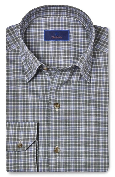 David Donahue Men's Check Button-down Twill Casual Shirt In Green Sky